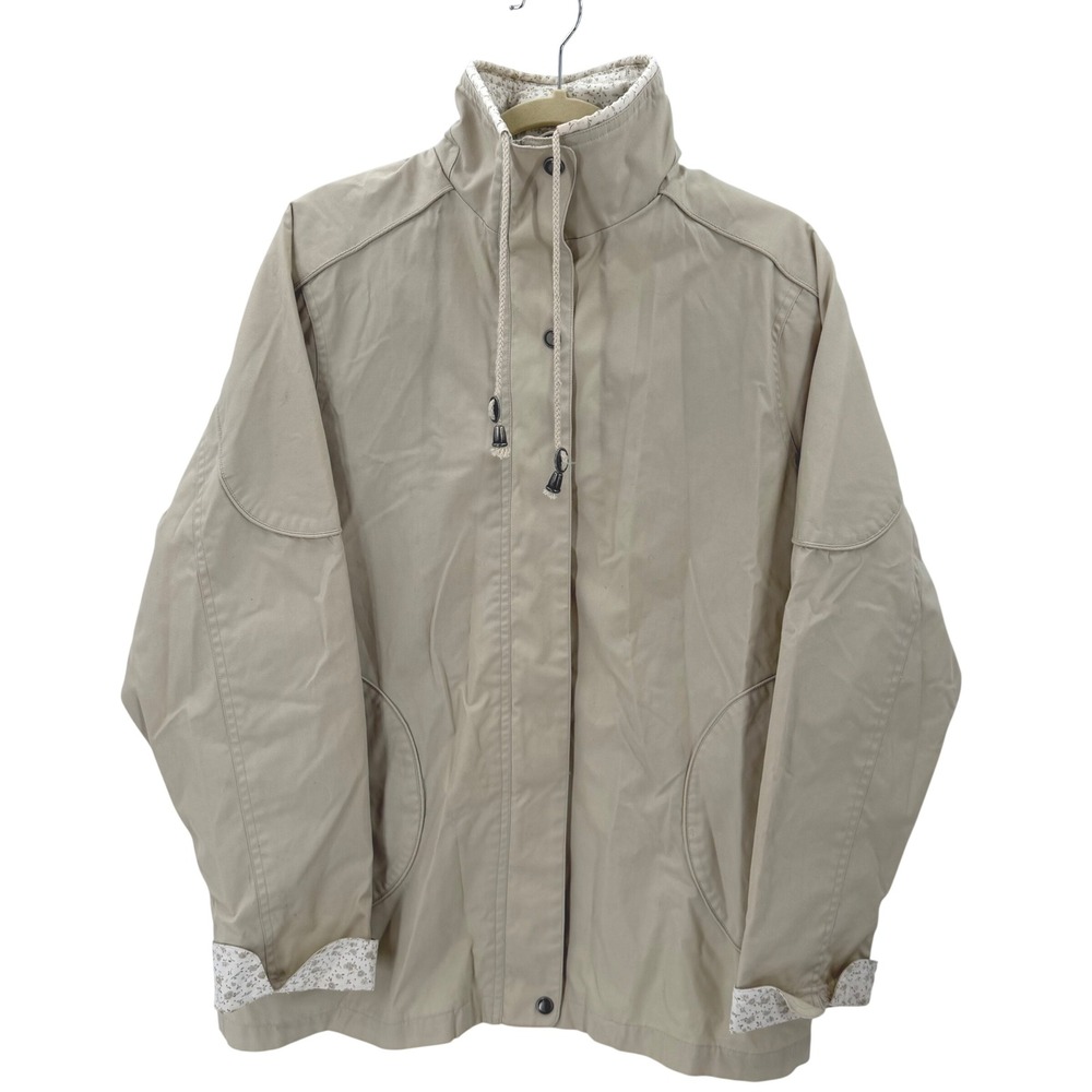 Blair Womens M Tan Utility Jacket Floral Trim Hood Cottagecore Grandmacore